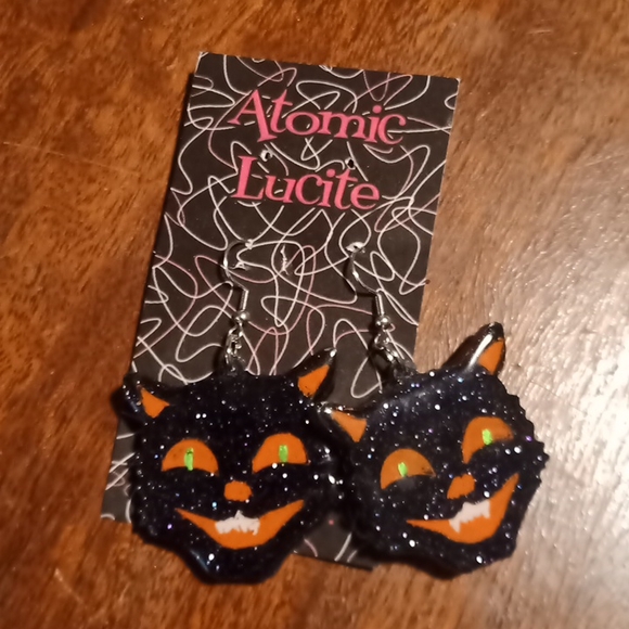 Atomic Lucite Jewelry - Atomic Lucite Black Cat earrings